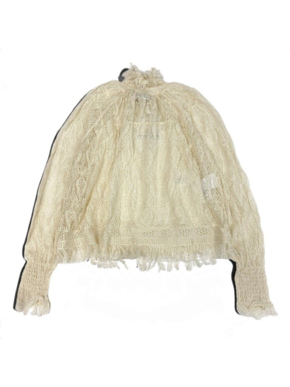 Dior Tag High Neck Lace Knit Top Off White Linen Cashmere Sweater